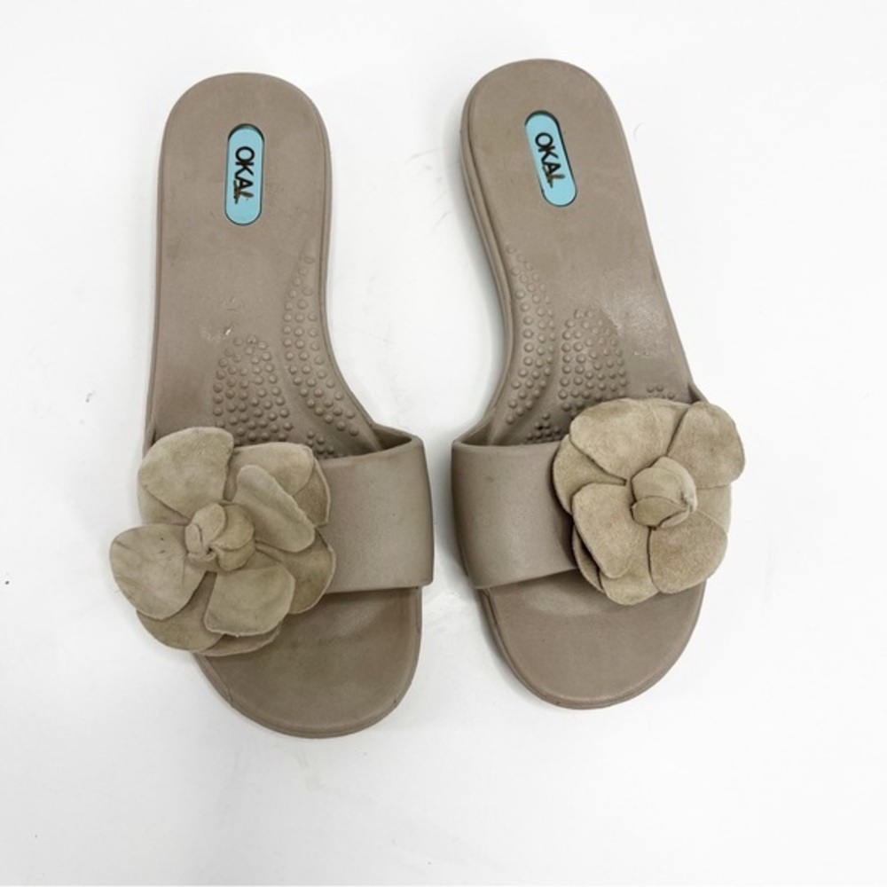 OKA b Suede Floral Slides Size Small